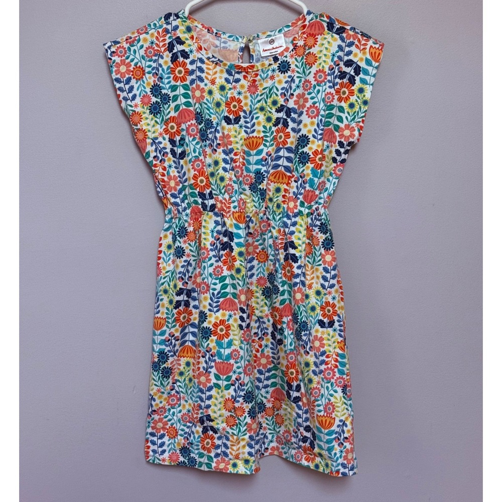 Hanna Andersson Girls Floral Cotton Jersey Short Sleeve Dress Size 140 ( 8-10)